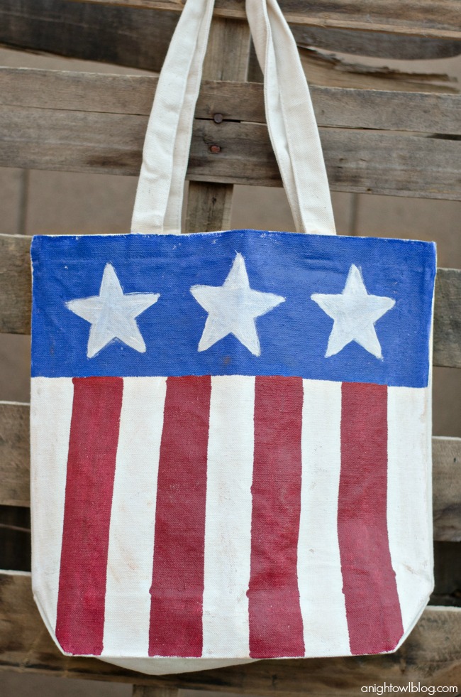 Red White & Blue Painted Tote Bag