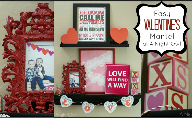 Cheap and Easy Valentines Mantel at @anightowlblog