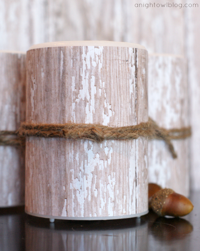 DIY Birch Candles - learn to create your own faux birch candles in just minutes at anightowlblog.com | #potterybarn #knockoff #birch #candles