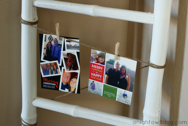 Display your Christmas cards on a ladder with twine and clothespins!