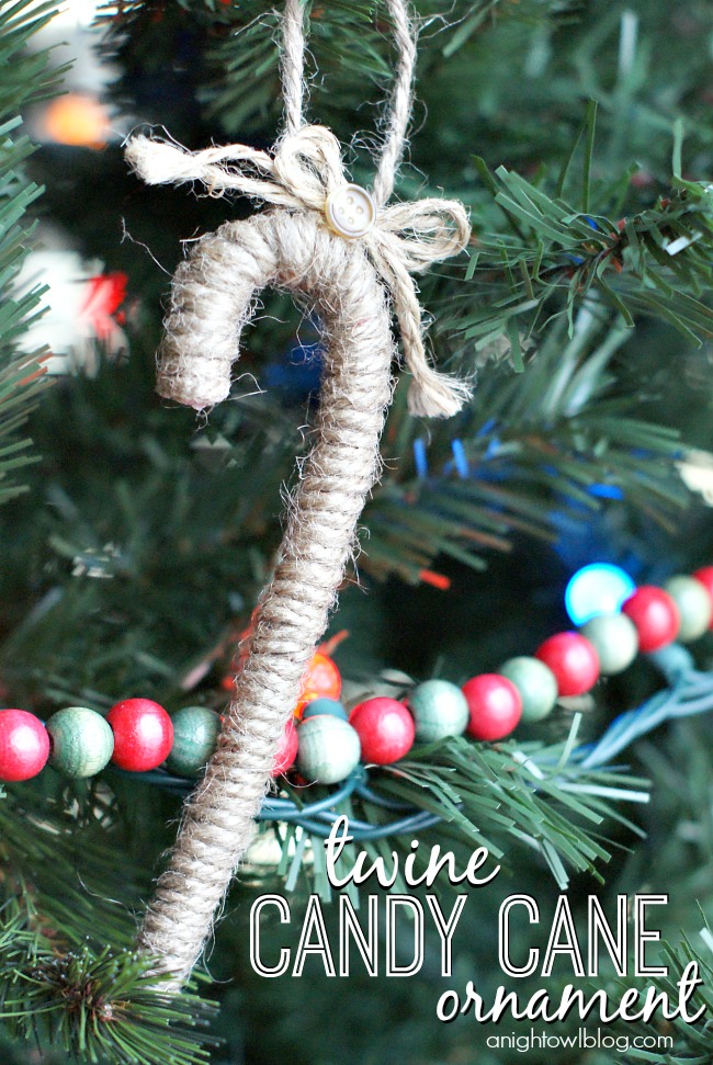 I love the look of twine wrapped around a candy cane! Such an easy and fun handmade ornament!