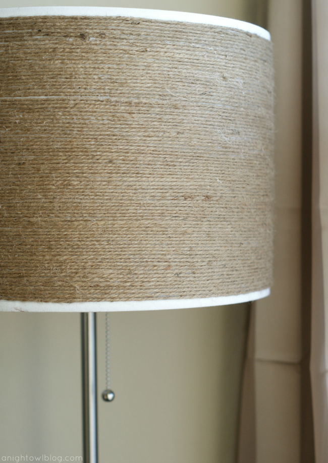 How to make a DIY Twine-Wrapped Lampshade at anightowlblog.com | #twine #lampshade #lighting #decor