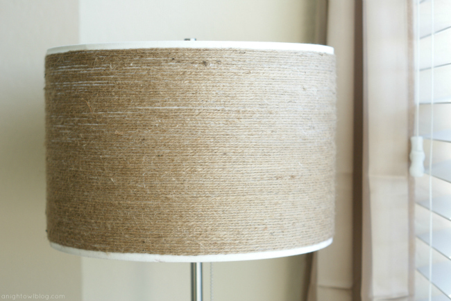 How to make a DIY Twine-Wrapped Lampshade at anightowlblog.com | #twine #lampshade #lighting #decor