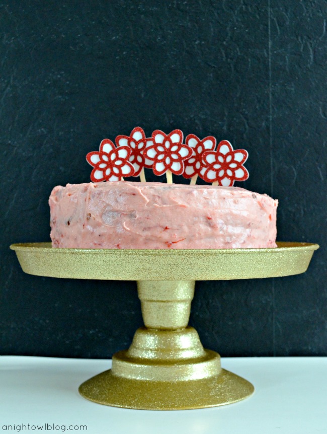 DIY Glitter Cake Plate and Flower Toppers with #MarthaStewartCrafts #12MonthsofMartha
