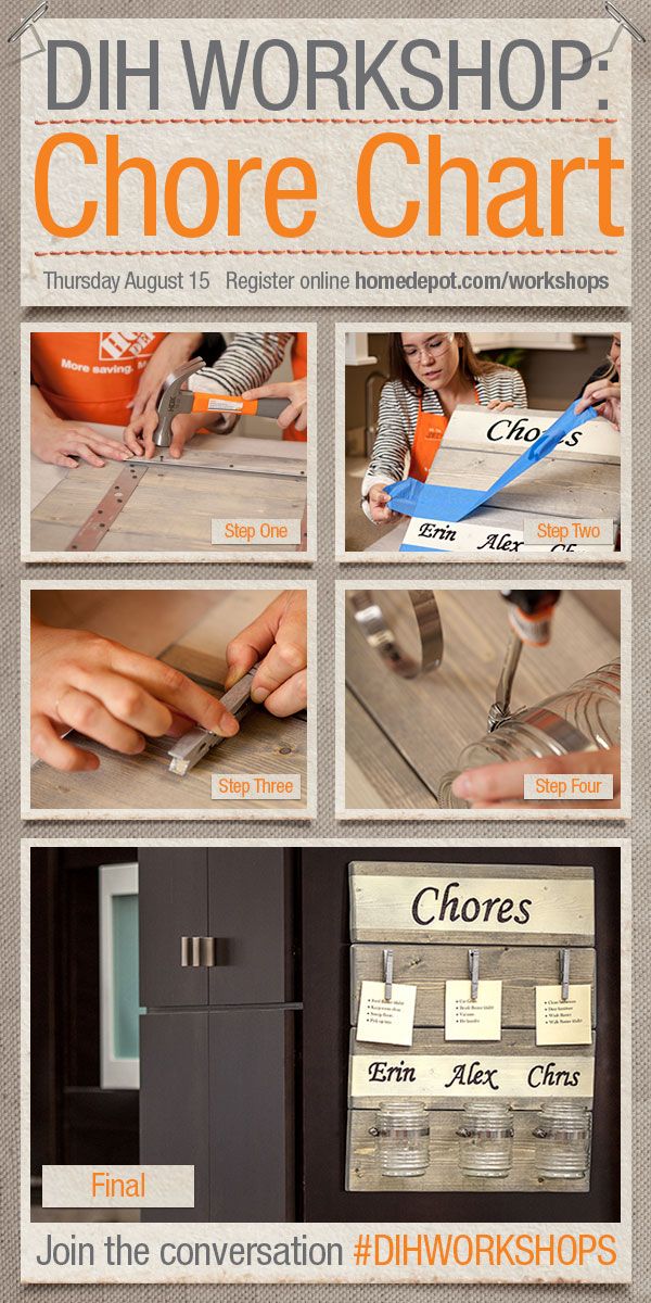 Learn to make a chore chart for your family at the August 15th Home Depot Do-It-Herself Workshop! #DIHworkshop