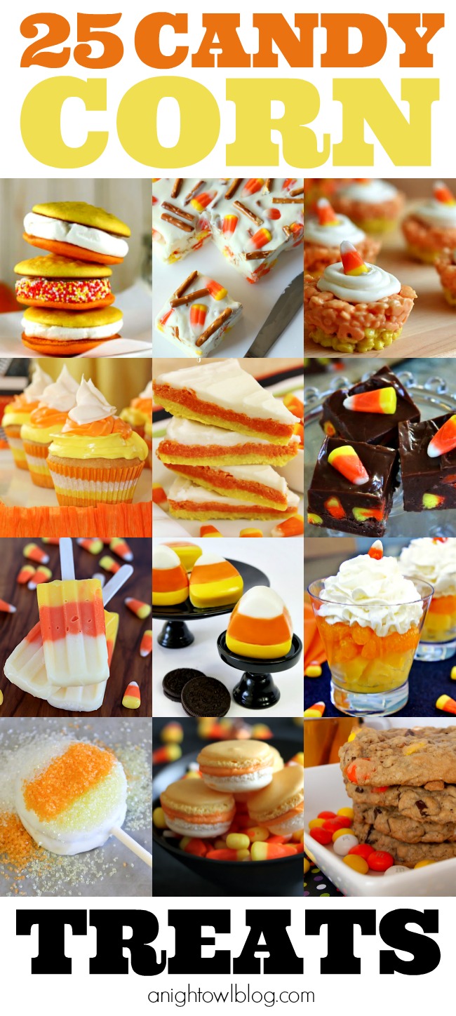 25 Candy Corn Treats - Cookies, Cupcakes and More at anightowlblog.com | #candycorn #treats #desserts