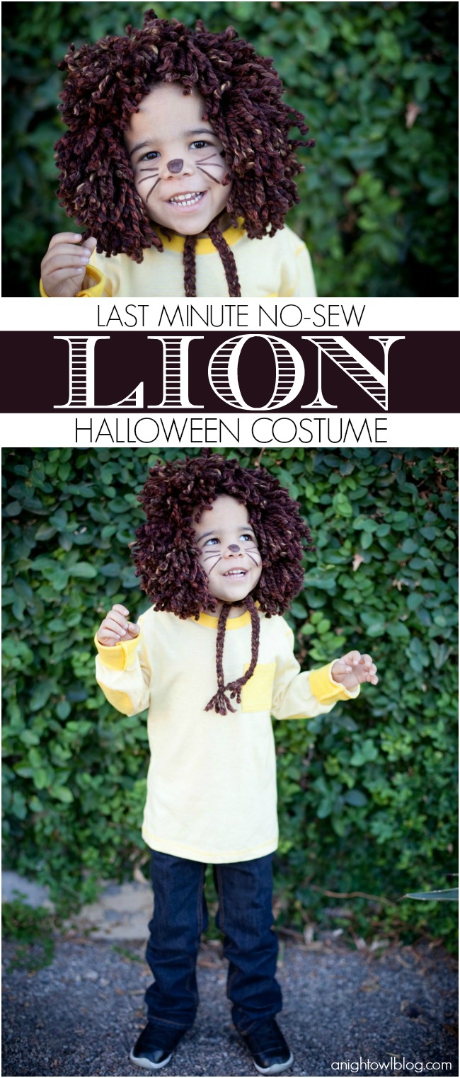 Easy last minute, no-sew kids Lion Halloween Costume at anightowlblog.com | #kids #halloween #costumes