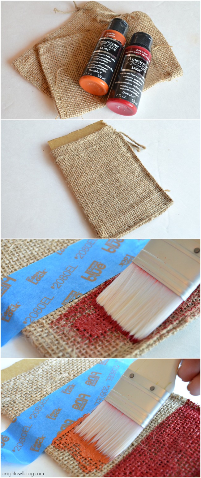 How to make Painted Burlap Thanksgiving Place Setting with Americana Multi-Surface Satins at anightowlblog.com 