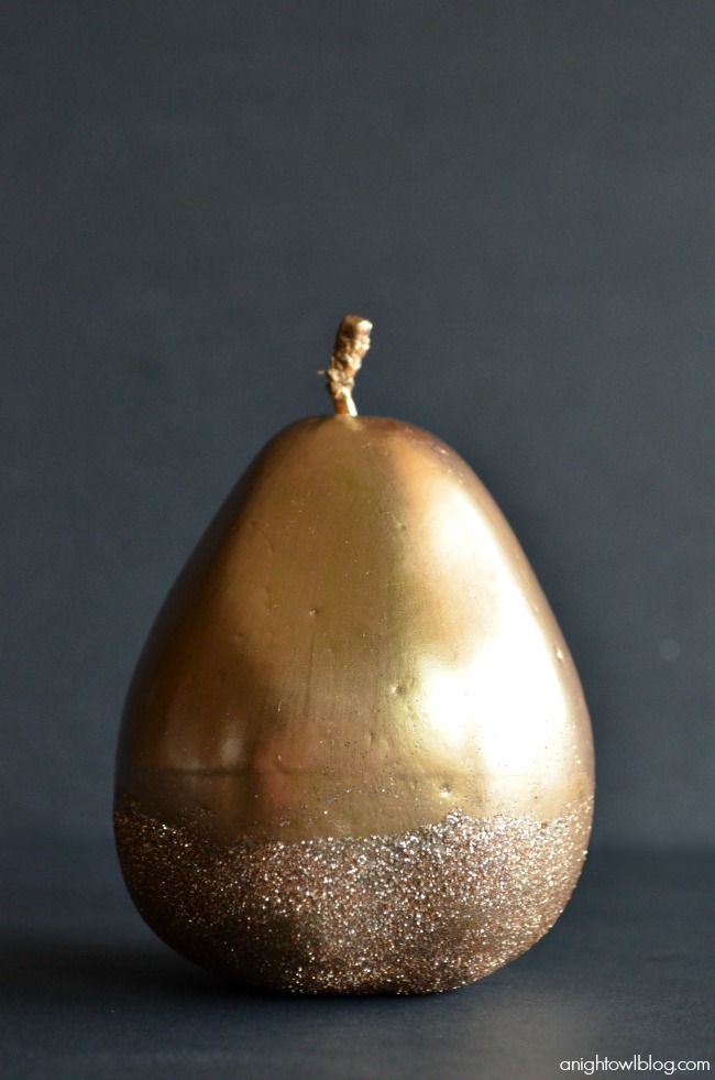 Make these beautiful Gilded Glitter Pears with #MarthaStewartCrafts gold gilding, decoupage and glitter! #12MonthsofMartha
