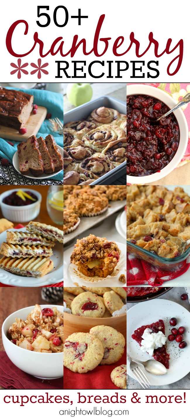 50 amazing Cranberry recipes! From appetizers to desserts, tons of great ideas!
