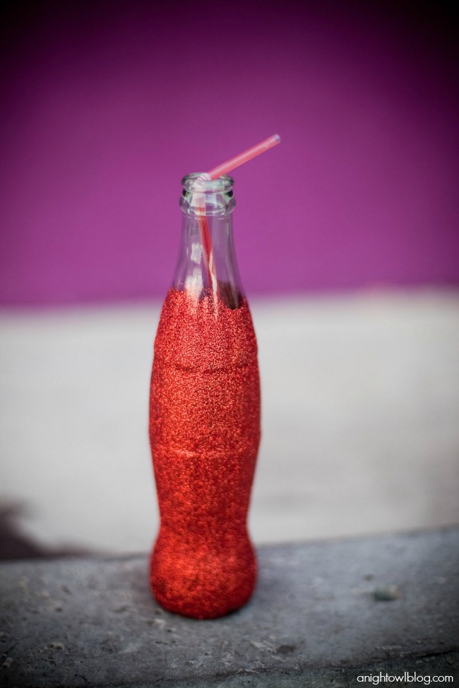 Make this gorgeous Glitter Vintage Soda Bottle with #MarthaStewartCrafts Decoupage and Glitter! #12monthsofmartha