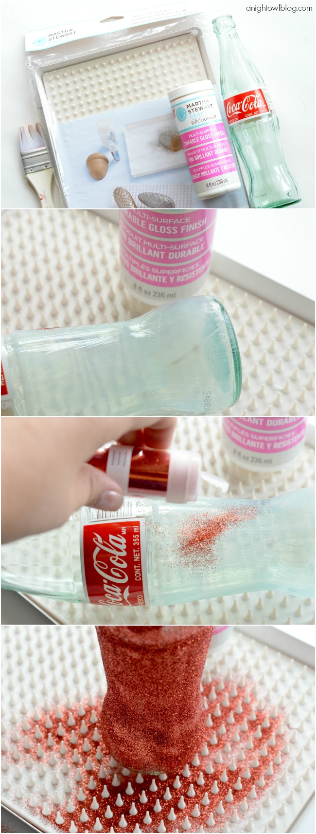 How to make a gorgeous Glitter Vintage Soda Bottle with #MarthaStewartCrafts Decoupage and Glitter! #12monthsofmartha