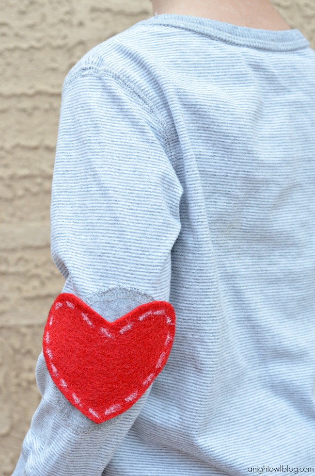 Add these no-sew Heart Elbow Patches to your clothes this year for easy Valentine's wear!