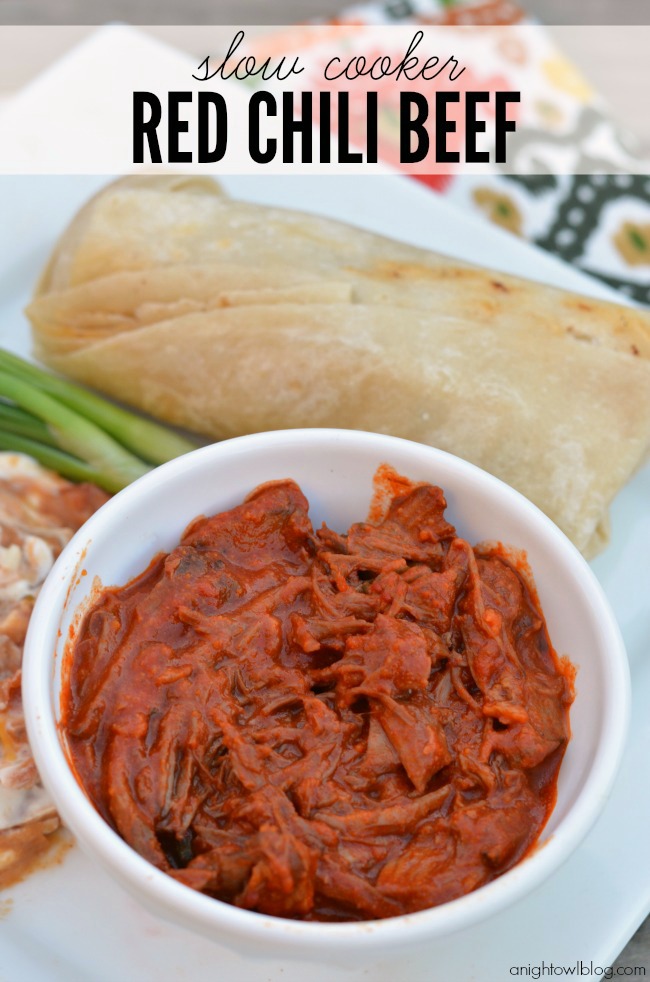 Slow Cooker Red Chili Beef - make a tasty meal in your crock pot in just a few easy steps!
