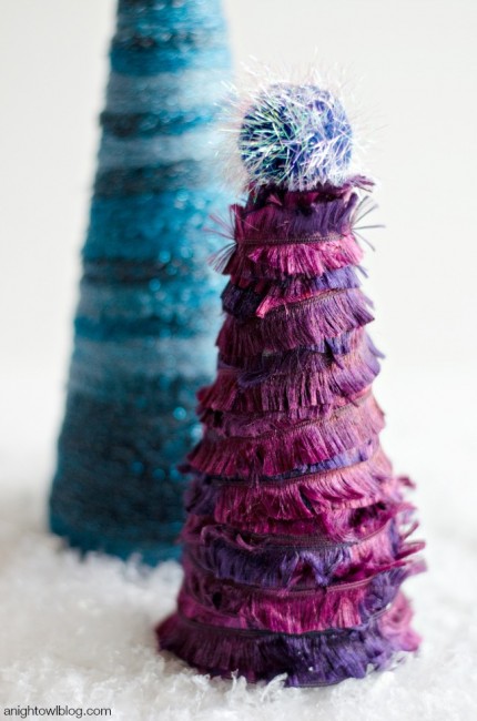 Frozen Yarn Wrapped Christmas Trees - A Night Owl Blog