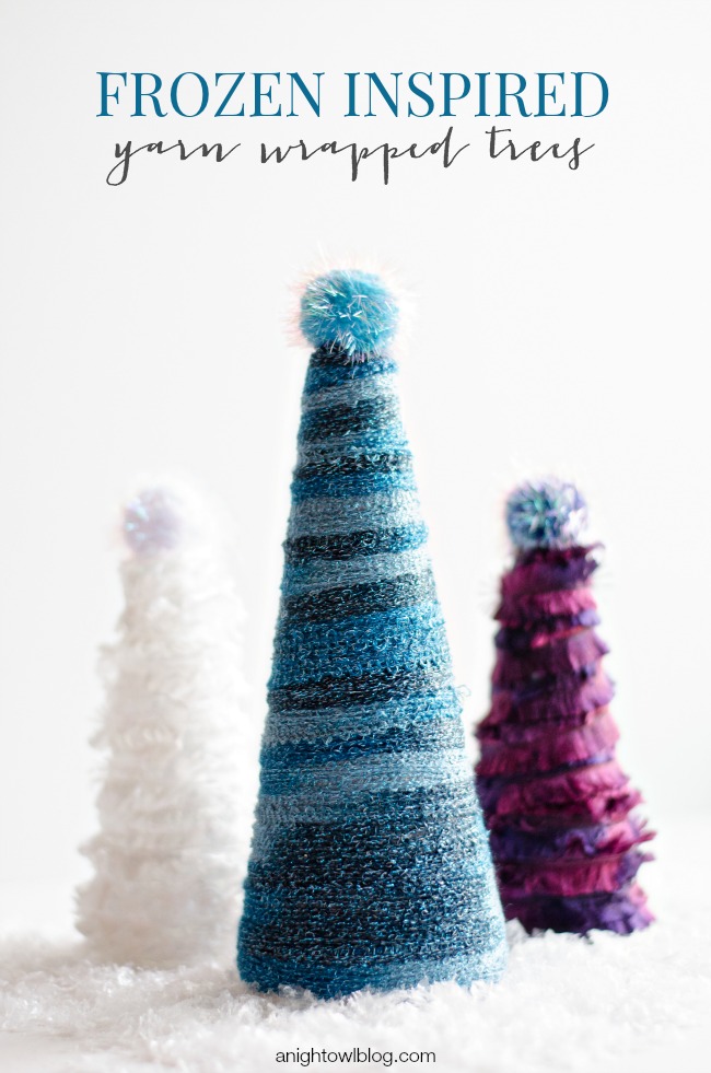 Frozen Inspired Yarn Wrapped Christmas Trees | anightowlblog.com