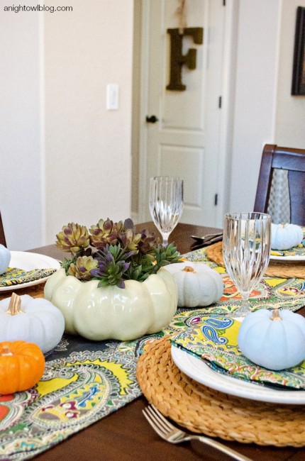 Thanksgiving Tablescape with Succulent Centerpiece - A Night Owl Blog