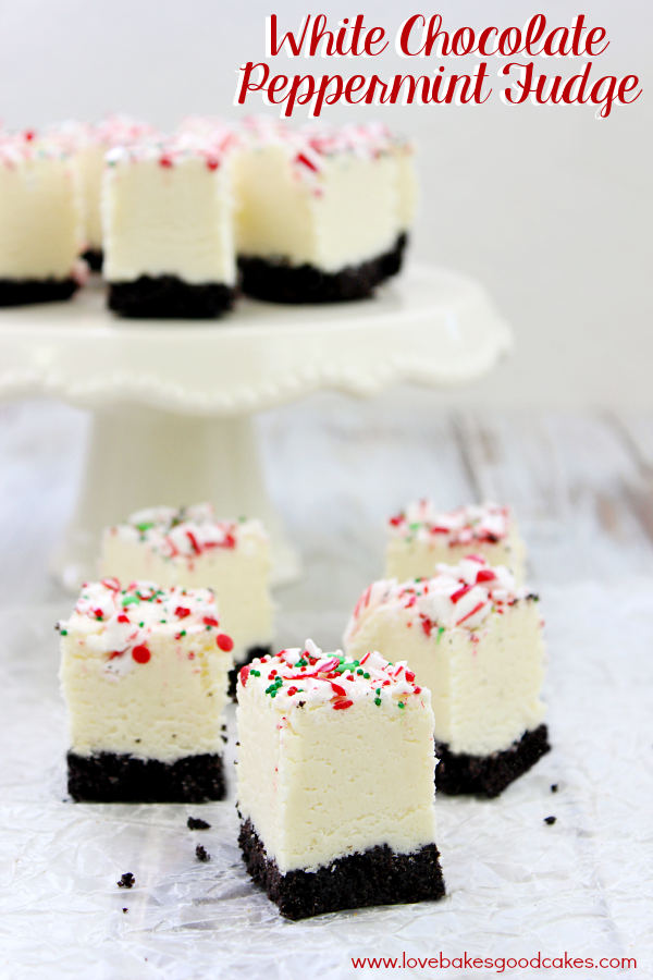 This White Chocolate Peppermint Fudge is a decadent, but easy, fudge recipe perfect for the holiday season. It also makes a great gift idea!