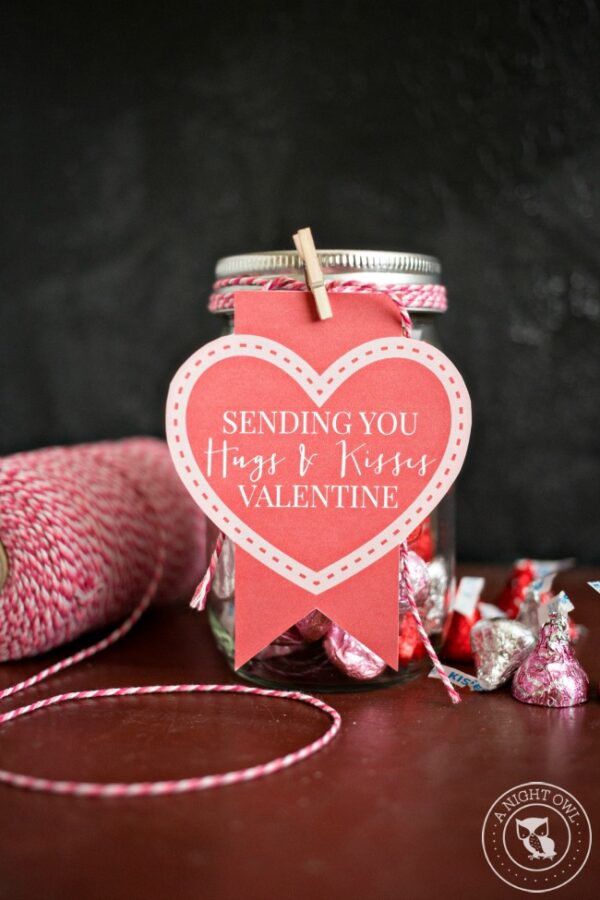 Hugs and Kisses Mason Jar Valentines - A Night Owl Blog