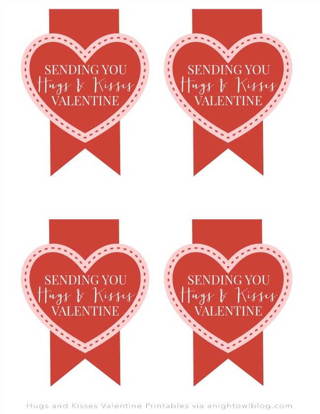 Perfect for sweet Valentine's Day gifts, create these Hugs and Kisses Mason Jar Valentines full of Hershey's Hugs and Kisses and an adorable free printable tag!