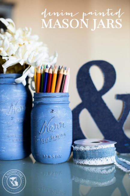 Denim Painted Mason Jars | anightowlblog.com
