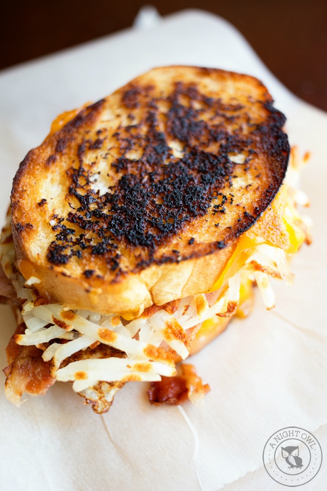 Breakfast Grilled Cheese - all the flavors of breakfast stuffed into one delicious cheesy grilled cheese sandwich.