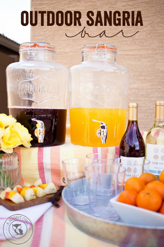 Outdoor Sangria Bar - the perfect way to usher in summer! Sangria cocktails, fruit and more!