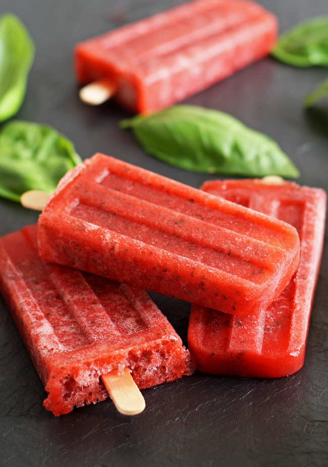 Strawberry Basil Moscato Popsicles - delicious summer flavors combined into one tasty adult treat!