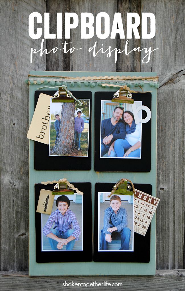 This rustic Clipboard Photo Display is made with a scrap piece of wood and 4 mini clipboards - it is easy to make and a great way to display family photos, memorabilia and more!