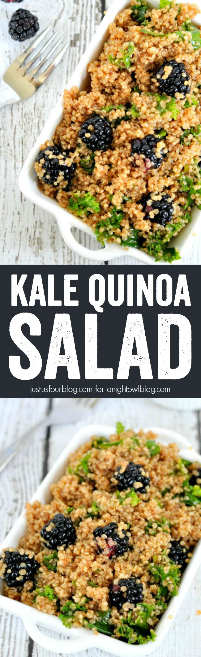 Kale Quinoa Salad is perfect for a summer dinner or lunch. Top it with fresh blackberries for a little added sweetness.