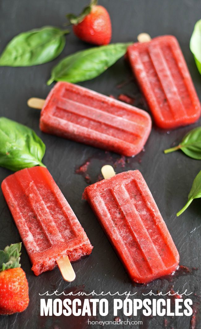 Strawberry Basil Moscato Popsicles - delicious summer flavors combined into one tasty adult treat!