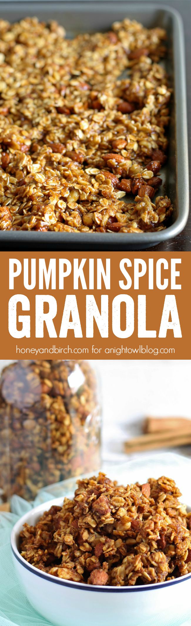 Pumpkin Spice Granola - a sweet combination of your favorite fall spices along with sweet maple syrup, brown sugar, walnuts and almonds.