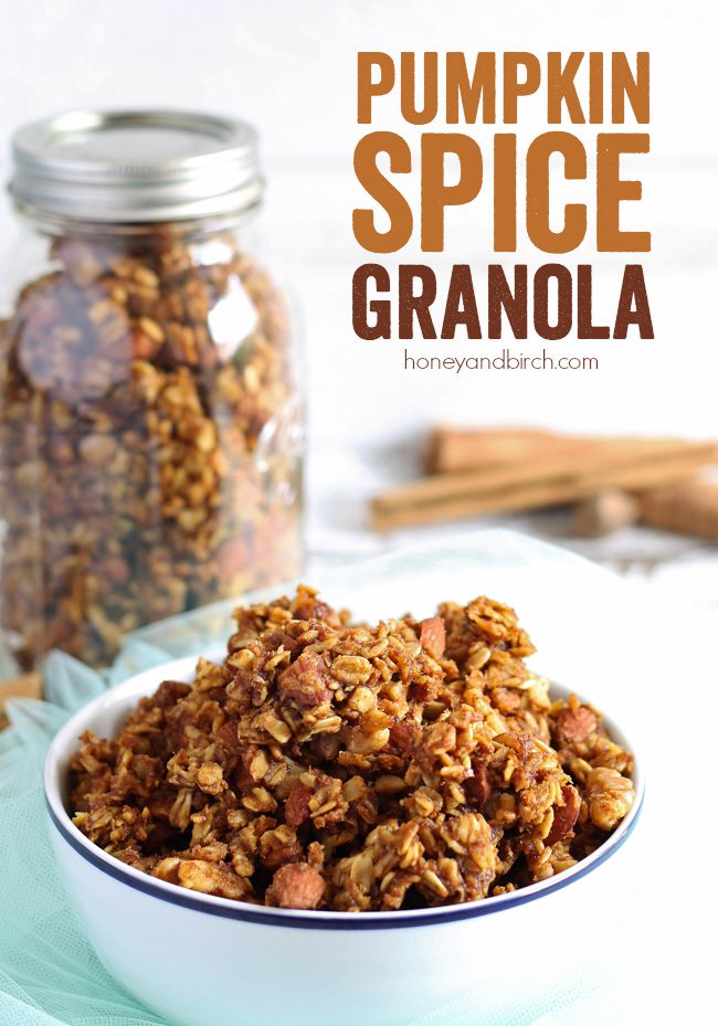 Pumpkin Spice Granola - a sweet combination of your favorite fall spices along with sweet maple syrup, brown sugar, walnuts and almonds. 