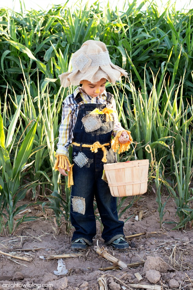 This Easy No Sew Scarecrow Costume is a breeze to make and is just oh so cute!