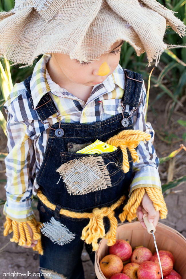 This Easy No Sew Scarecrow Costume is a breeze to make and is just oh so cute!