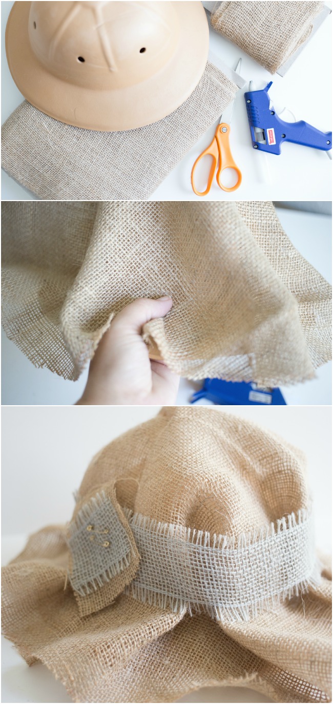 How to make a straw hat for an Easy No Sew Scarecrow Costume!