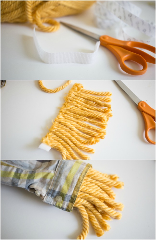 How to make "straw cuffs" for an Easy No Sew Scarecrow Costume!