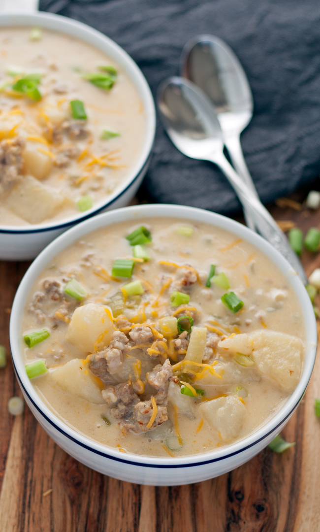 Get your hands on a bowl of this Cheesy Italian Sausage Potato Chowder - a easy and delicious hearty soup that's perfect for chilly nights!