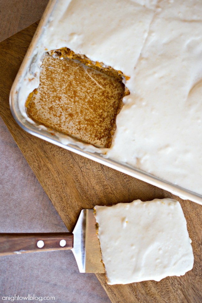 These Pumpkin Spice Bars with cream cheese frosting are moist, delicious and packed full of flavor!