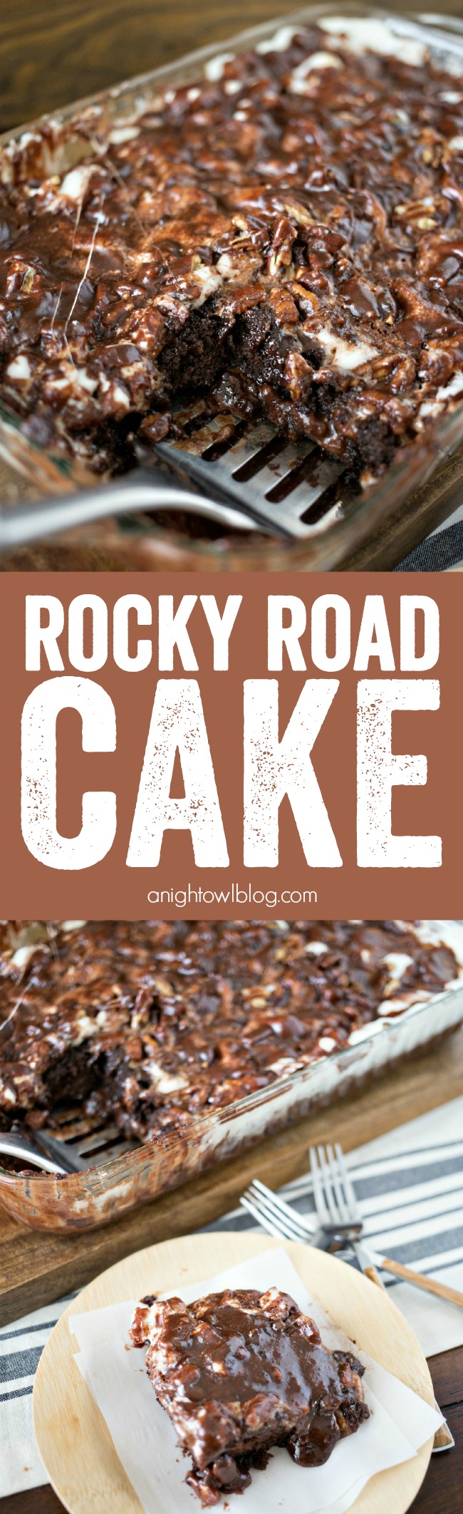 Rocky Road Cake - a delicious combination of chocolate, marshmallows and nuts in one delicious and easy to make dessert!