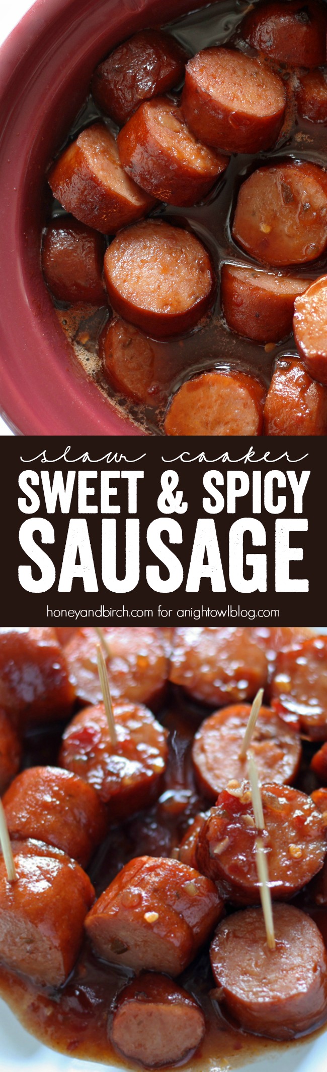 Our Slow Cooker Sweet Spicy Sausage is the perfect blend of sweet, spicy and smoky and is sure to be your new favorite appetizer!